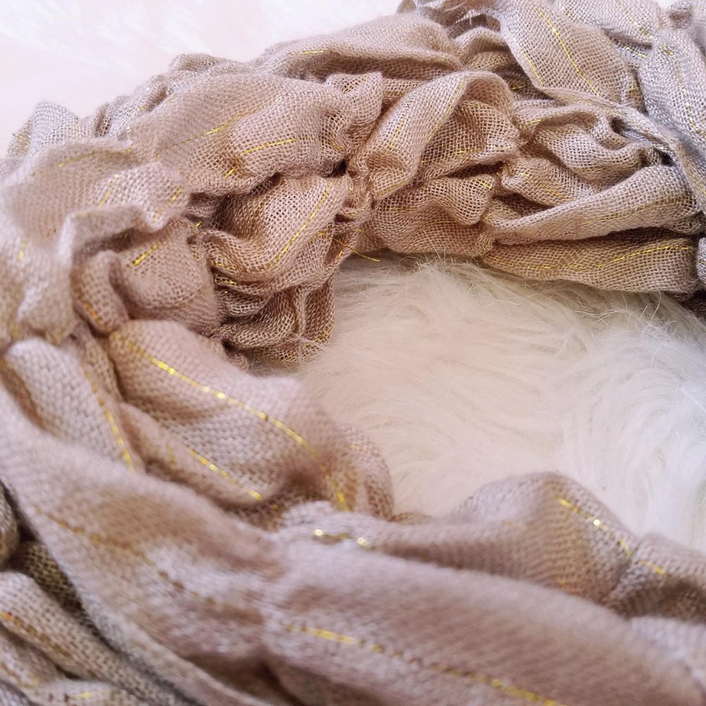 Tan & Gold Ruched Infinity Scarf - Picture 4 of 8